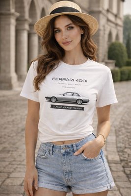 Футболка белая в стиле Ferrari 400i
