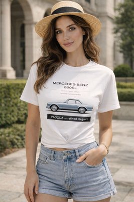 Футболка белая в стиле Mercedes Benz 280sl Pagoda