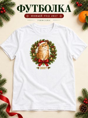 Футболка унисекс новогодняя Кот 2027