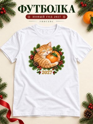 Футболка унисекс новогодняя Кот 2027