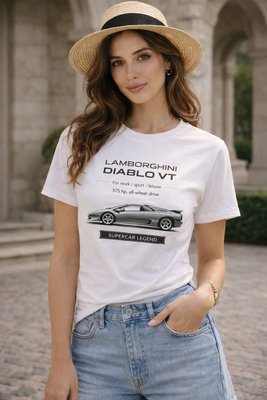 Футболка белая в стиле Lamborghini Diablo VT