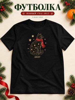 Футболка унисекс новогодняя Кот 2027