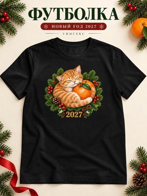 Футболка унисекс новогодняя Кот 2027