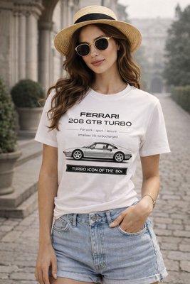 Футболка белая в стиле Ferrari 208 GTB Turbo