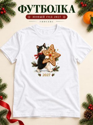 Футболка унисекс новогодняя Кот 2027