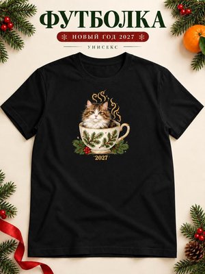 Футболка унисекс новогодняя Кот 2027