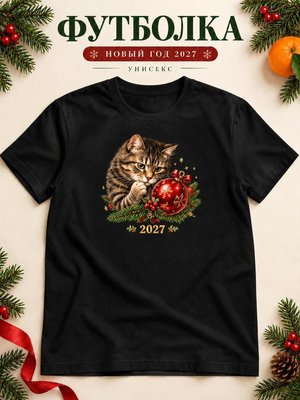 Футболка унисекс новогодняя Кот 2027
