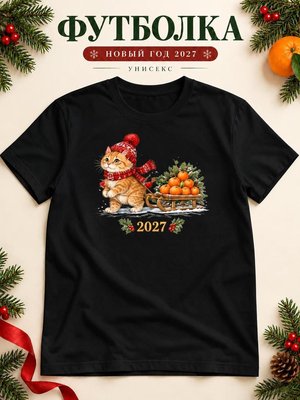 Футболка унисекс новогодняя Кот 2027